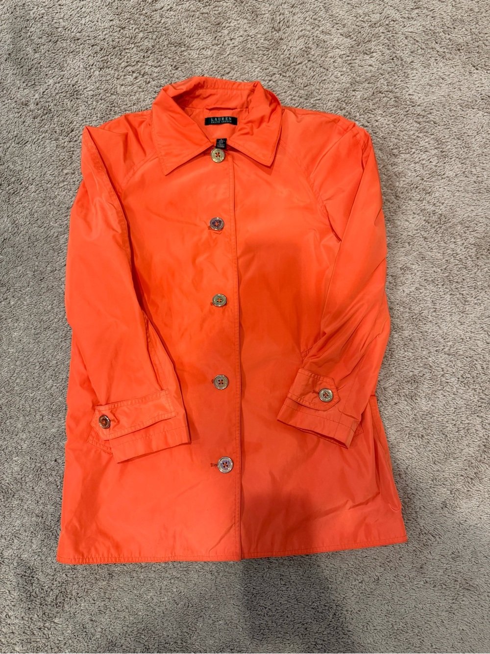 Lauren Ralph Lauren Women’s Small Orange Lightweight Button Front Raincoat